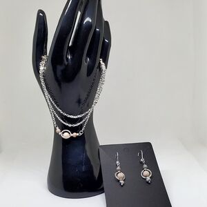Chic Silver Chain and Natural Stone Bracelet & Earring Set